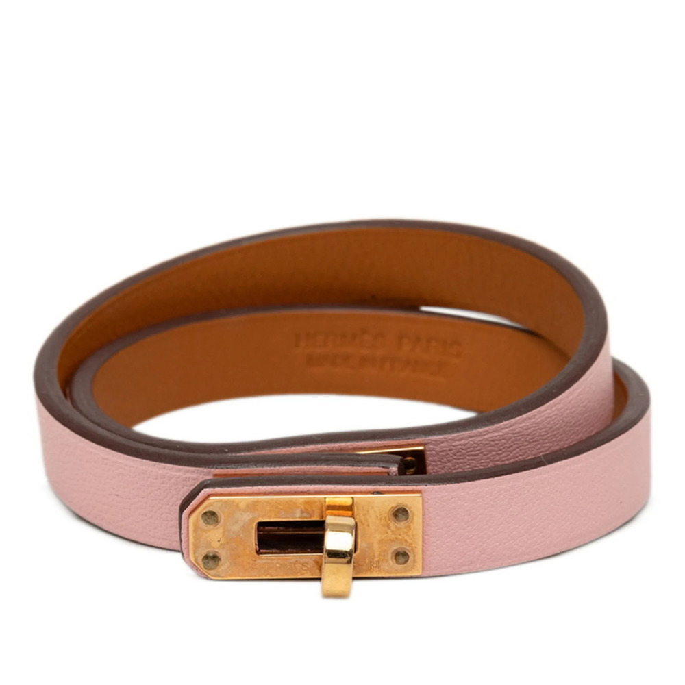 HERMES Pink Leather Charm Bracelet